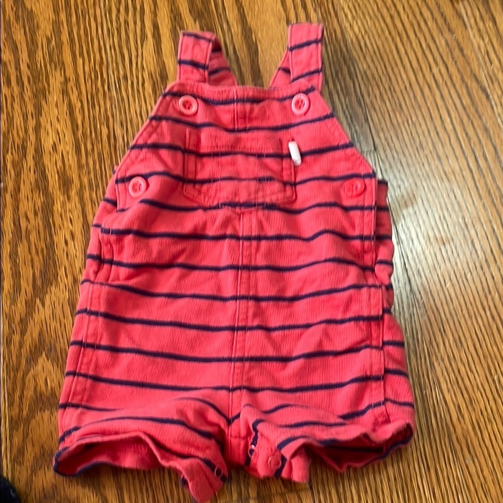 🩷 3/$18 Carter's Red and Blue Overalls Nautical Stripes